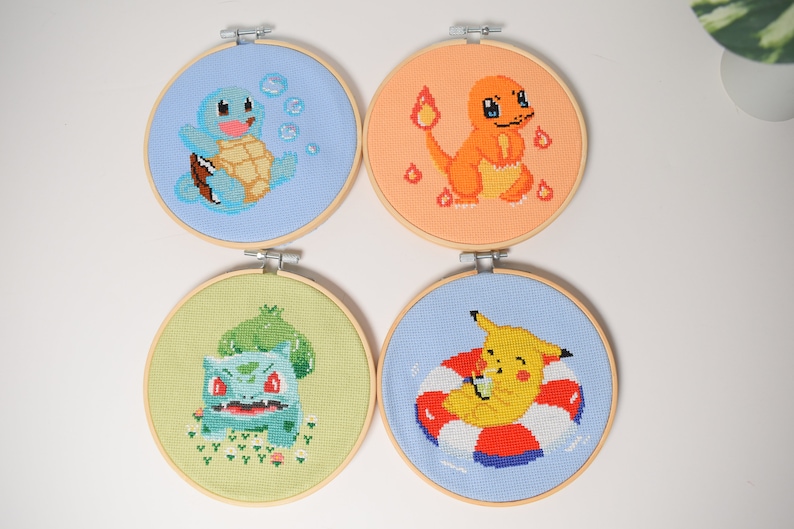 Pokémon Cross Stitch Craft Kit 4 Kanto starter Pokémon, Pikachu, Bulbasaur, Charmander, Squirtle Kit Bundle, DIY Pokémon gift set, image 7