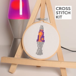 Beginner Friendly DIY Lava lamp Cross Stitch Kit, Purple Lava Embroidery Beginner Kit,