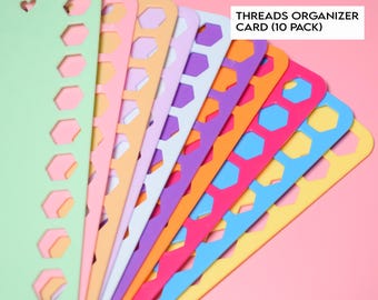 Cartoncini organizer per fili da ricamo, accessori per ricamo - Confezione da 10 porta-fili + fogli di adesivi vuoti