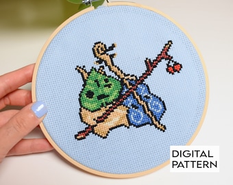Motif de point de croix Zelda, motif de broderie Korok de Wind Waker, téléchargement immédiat Makar, motif artisanal Zelda PDF