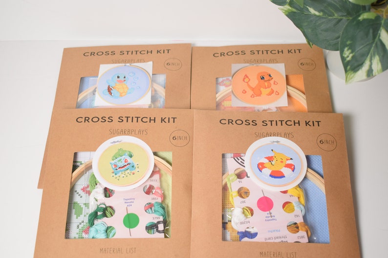 Pokémon Cross Stitch Craft Kit 4 Kanto starter Pokémon, Pikachu, Bulbasaur, Charmander, Squirtle Kit Bundle, DIY Pokémon gift set, image 8
