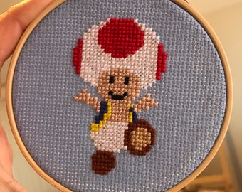 Toad cross stitch supply DIY kit. (4inch hoop included)