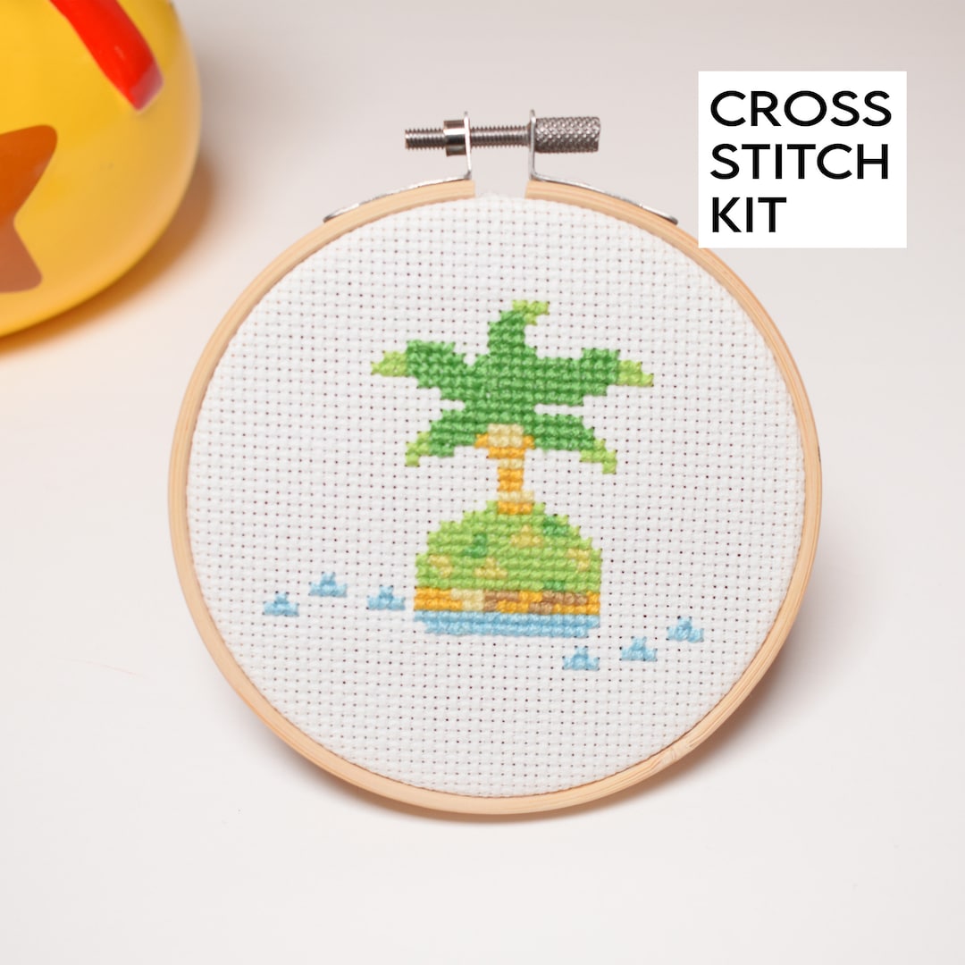 Animal Crossing Cross Stitch Kit, ACNH DIY Craft, Palm Tree, Coconut Stitch Kit, ACNH Embroidery