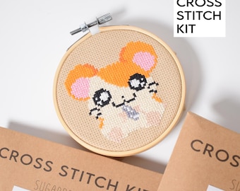 Hamtaro DIY Cross Stitch Kit, Hamster Beginner friendly Counted Cross Stitch, cute nostalgia craft gift,