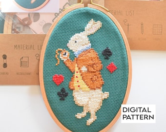 White Rabbit Alice Wonderland Cross Stitch Pattern (Digital Download)