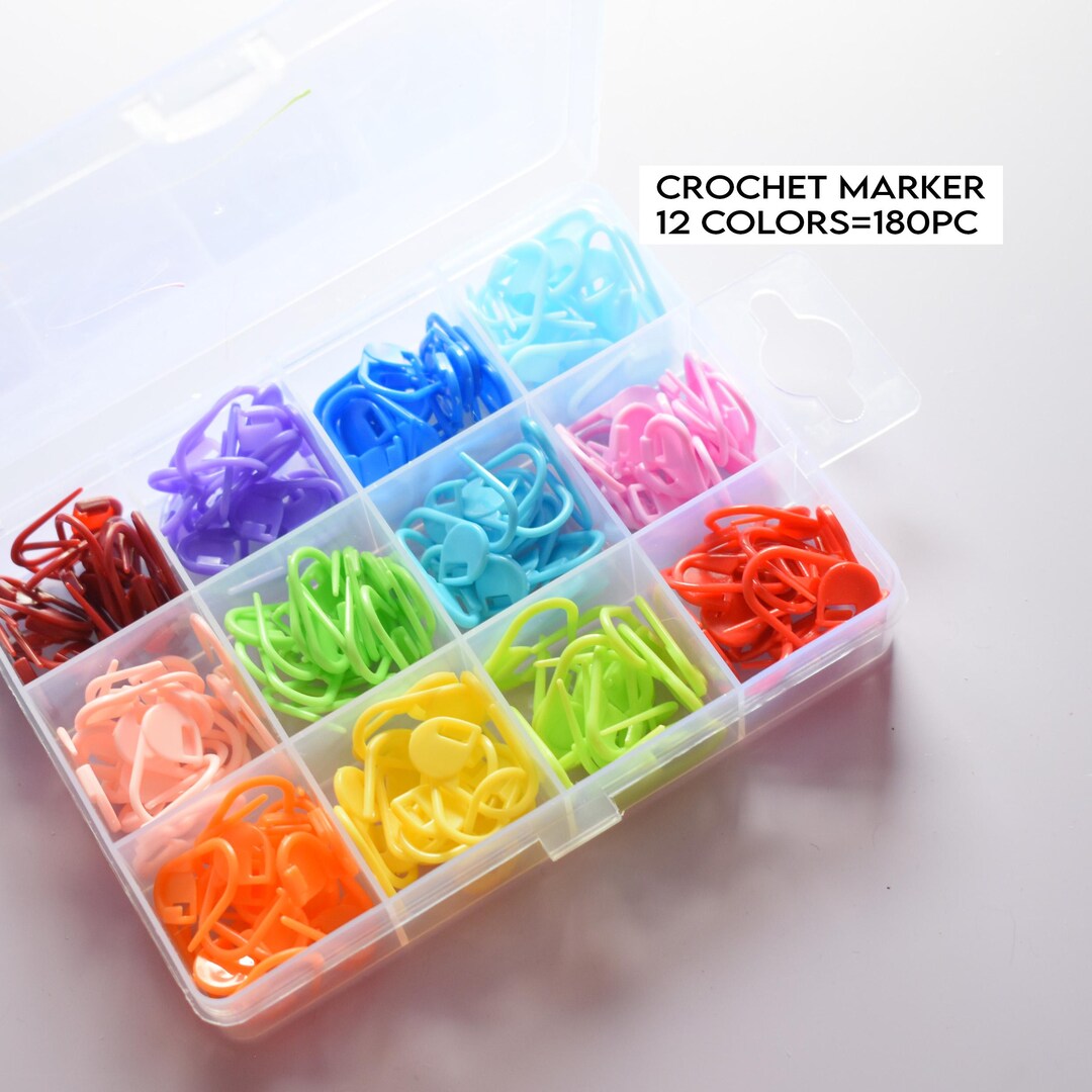 180pc Plastic Crochet Stitch Markers With 12 Colors, Quick Locking ...