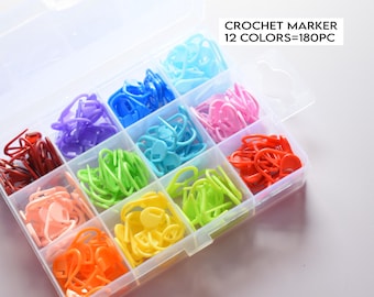 180pc Plastic Crochet Stitch Markers- 12 Colors - Quick lock stitch marker