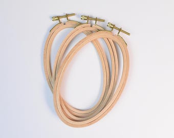 Set of 3 - Oval Beechwood Cross Stitch Hoop - 6"x4" (Vertical/Horizonal)