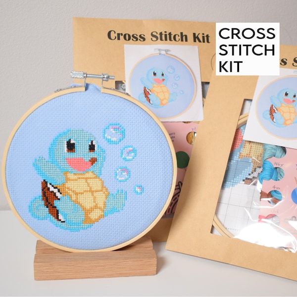 Pokémon Beginner Friendly Cross Stitch DIY Kit- Squirtle - Pokemon Craft, Craft gift set