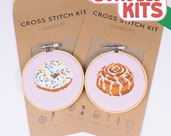 Beginner Friendly Pastry Cross Stitch Set - Donut and Cinnamon Roll