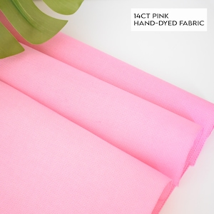14 count Pink Aida Cloth, Hand dyed Cross Stitch Fabric, 14CT pink embroidery fabric, Flamingo Pink