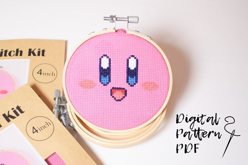 Kirby Cross Stitch Pattern Kirby Embroidery Design Pink Cute Etsy