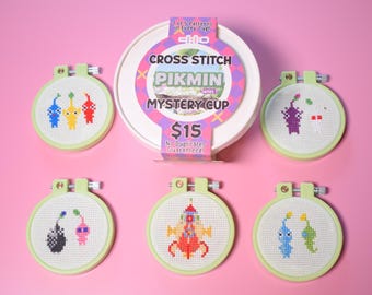 Pikmin Cross Stitch Cup, Mystery Blind Box with DIY Mini Cross Stitch Kit, dolphin, Rock Pikmin, Ghost pikmin, fairy pikmin, purple pikmin