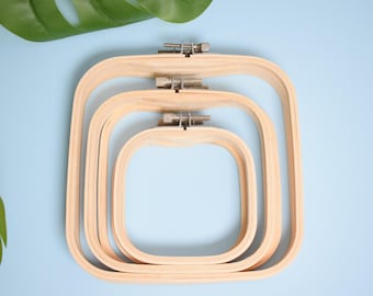 Quadratische Stickrahmen aus natürlichem Bambus (3er-Set)