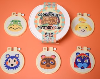 Animal Crossing Mystery Cross Stitch Cup, Beginner Friendly Craft Kits Blind Box - ACNH Isabelle, Tom Nook, Mable, Kapp'n, Katrina