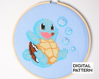 Pokemon Cross Stitch Pattern Download, Squirtle Embrodiery Pattern, Squirtle Instant download, Pokemon craft pattern