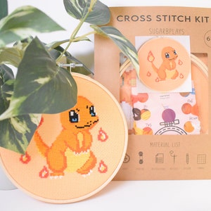 Pokémon Cross Stitch Craft Kit 4 Kanto starter Pokémon, Pikachu, Bulbasaur, Charmander, Squirtle Kit Bundle, DIY Pokémon gift set, image 2