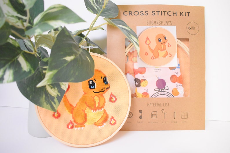 Pokémon Cross Stitch Craft Kit 4 Kanto starter Pokémon, Pikachu, Bulbasaur, Charmander, Squirtle Kit Bundle, DIY Pokémon gift set, image 2