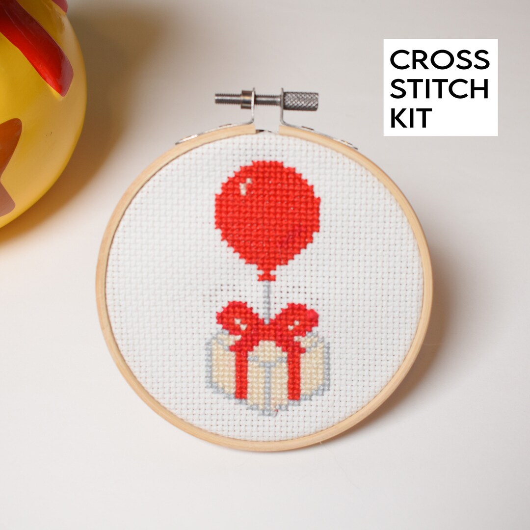 Animal Crossing Balloon Cross Stitch Kit, Red Balloon With Presents
