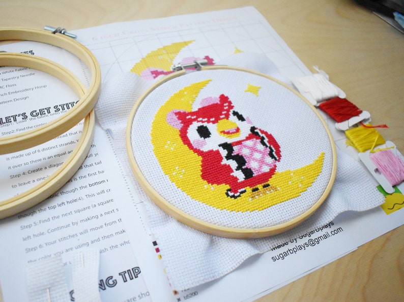 2 of 6 inch hoop included Animal Crossing Celeste and Blather Cross Stitch Kits Bundle