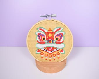 Lunar New Year Chinese Lion Cross Stitch Kit - DIY Beginner Friendly Kit