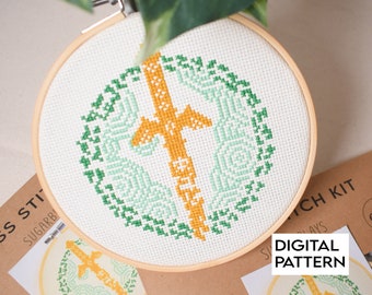 Zelda Cross Stitch Pattern, Tears of the Kingdom Master Sword Digital Download Pattern, Zelda Embroidery Pattern