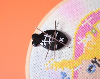 Fish Bone Needle Minder with a large magnet for embroidery, cross stitch and needlepoint notions