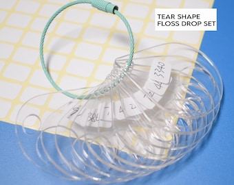 Teardrop Acrylic Floss Drops: Acrylic DMC Thread Organizer Set + Blank Label Sticker Sheet