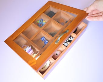 12 Compartment Wood Organizer Box with Acrylic Lid, Craft Supplies, Beads, Buttons & Embroidery Storage