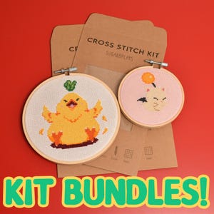Final Fantasy DIY Cross stitch set, Fat Chocobo and Moogle Bundle, Final Fantasy DIY Embroidery,