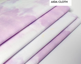 14ct Cross Stitch Fabric, Printed Aida Cloth, Pre-cut fat quarter fabric, 14 Count Color Aida Fabric, Purple cloud pattern