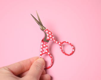 Red dot Stork Embroidery Scissors, Cross stitch Snips, Needlework Gift