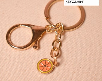 SugarBplays Orange Slice Gold Keychain Clasp, Circtus Keychain Ring, Small Orange Enamel Charms for Keychain Supply