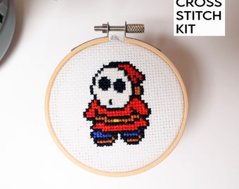 Super Mario Shy guy DIY mini cross stitch kit, Mario Shy guy 3inch embroidery kit, Retro Classic Video Game Craft Fun Kit