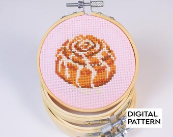 Cinnamon Bun Cross Stitch Pattern, Sweet treats Pastry Digital Pattern for Instant Download