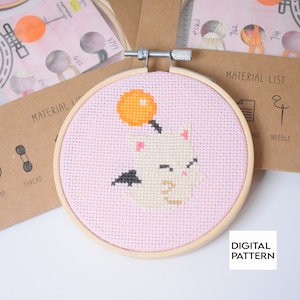 Moogle Cross Stitch Digital Pattern, Final Fantasy counted cross stitch pattern, ff14 craft digital pattern,