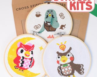 Animal Crossing ACNH Cross Stitch Kit 3-Pack, Celeste, Blathers, Brewster