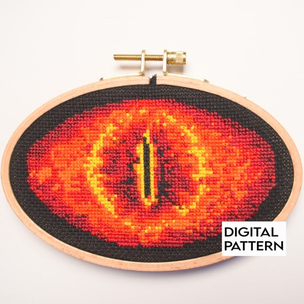 Herr der Ringe Kreuzstich Stickmuster Auge von Sauron Kreuzstich Stickmuster Download PDF Stickmuster 15x10cm