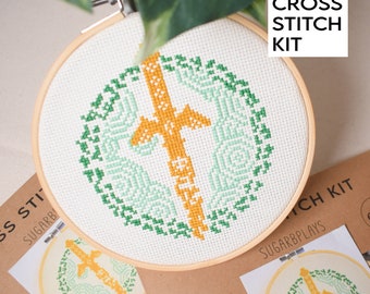 Zelda Cross Stitch Kit, Tears of the Kingdom, TOTK embroidery pattern, master sword in tears of the kingdom, Zelda gifts, Zelda pattern