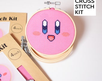 Kirby Cross Stitch Kit, Kirby Beginner Embroidery Kit, Kirby Gifts, Kirby Craft Kit, Pink Cute Kirby