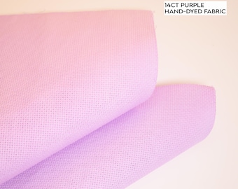 14 count Hand Dyed Light Purple Aida Fabric, 14 count purple hand dyed fabric.