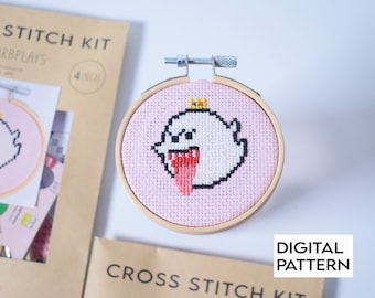 Mini ghost Cross Stitch Pattern, King Boo glow in the dark, Spooky Cross Stitch, Super Mario Pattern for instant download