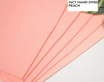 14 count Hand dyed Aida Cloth, Peach Color Hand dyed Cross Stitch Fabric, 14CT Peach color/grapefruit