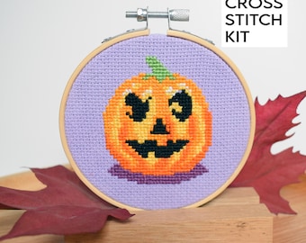 Halloween Cross Stitch Kit, Halloween pumpkin Embroidery Kit, Beginner Friendly Pumpkin DIY Cross Stitch Kit, Halloween Gifts