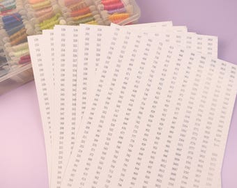 DMC Floss Label Sticker Sheet, Thread Number Organization Sticker sheets