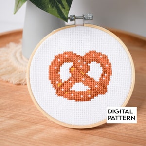 Pretzel Cross Stitch Pattern, Cozy Food Cross Stitch Pattern, Mini Cross Stitch Digital Pattern for Instant Download