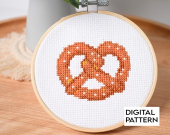Pretzel Cross Stitch Pattern, Cozy Food Cross Stitch Pattern, Mini Cross Stitch Digital Pattern for Instant Download