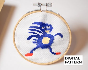 Funny Cross Stitch Pattern, Ugly Sonic Sanic Embroidery pattern, Nerdy Cross Stitch Pattern, mini stitch pattern