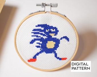 Grappig kruissteekpatroon, Ugly Sonic Sanic DIY ambachtelijk patroon, memes Nerdy Cross Stitch Pattern, Sonic kruissteek digitale download