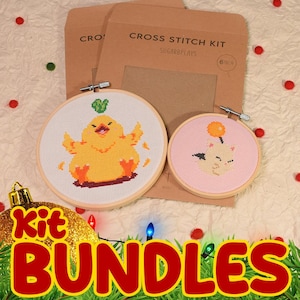 Final Fantasy DIY Cross stitch set, Fat Chocobo and Moogle Bundle, Final Fantasy DIY Embroidery,
